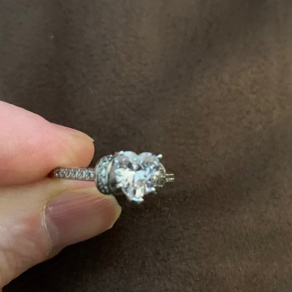 Two Heart Shaped Clear and Blue Stones Silver Tone Bands - Picture 6 of 15